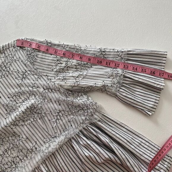 ZARA Woman Striped Floral Lace Blouse | Peplum Hem Long Sleeve Top Size M - Picture 6 of 6